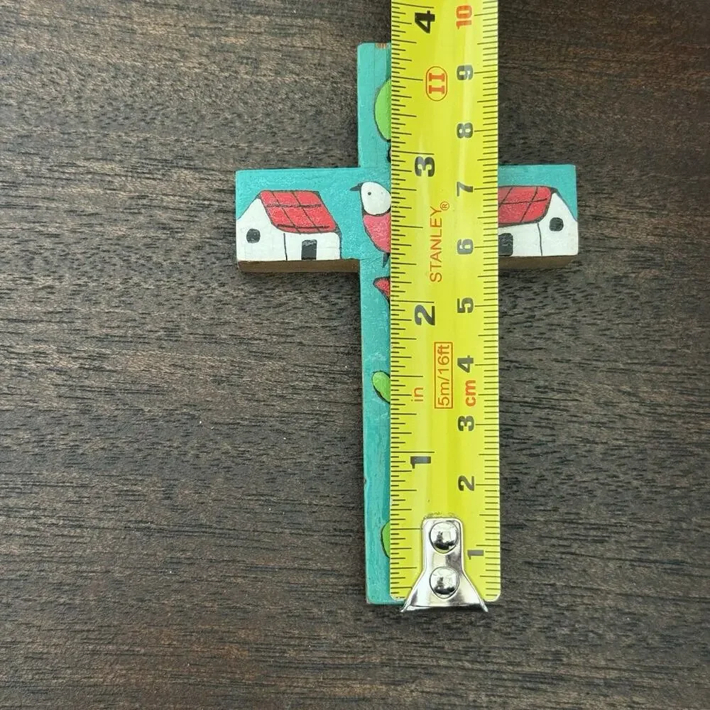 Cross El Salvador Vtg Handmade Turquoise Bird Floral Folk Art Artisan Religious